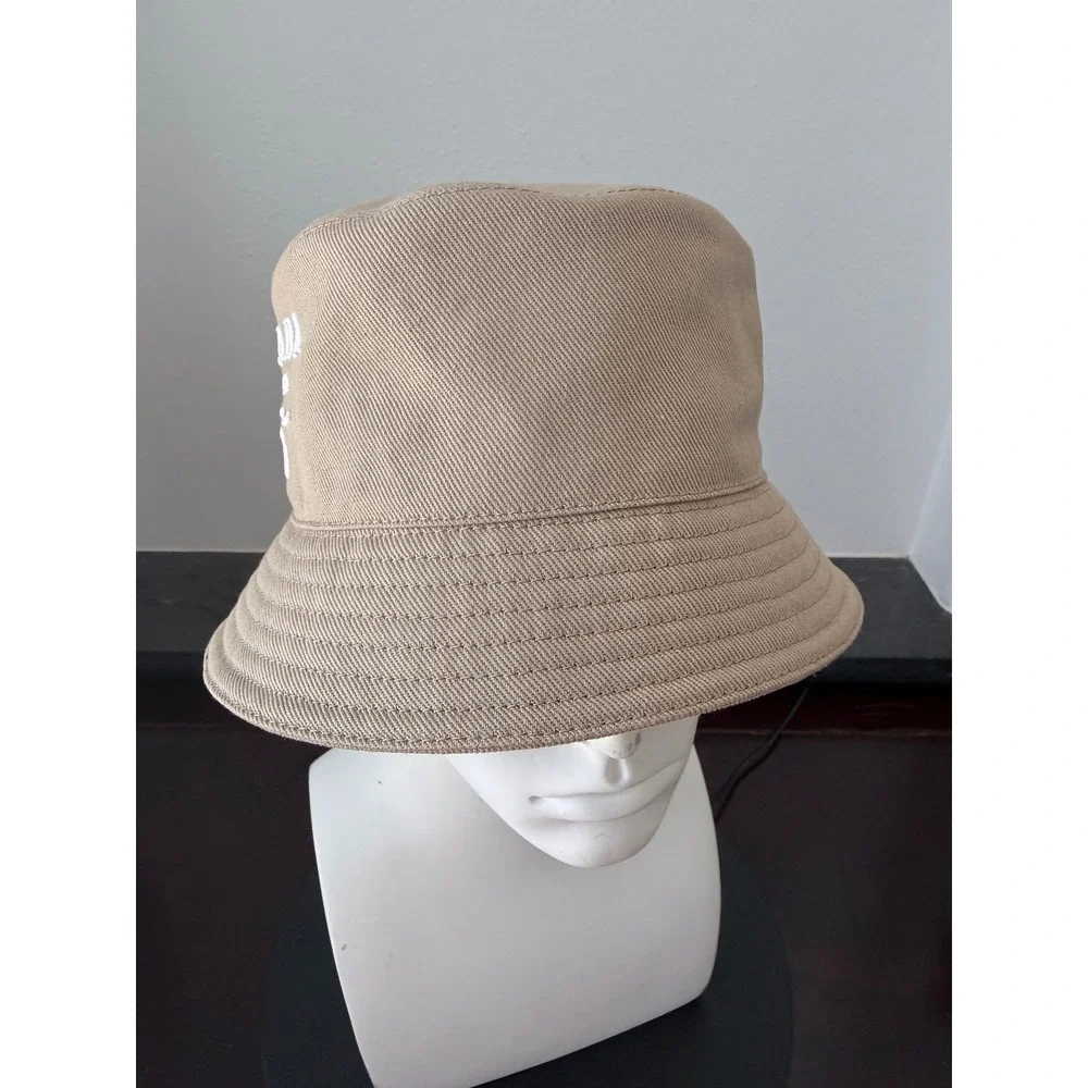 Prada 1HC137 100% cotton bucket hat with embroidered white stitch logo